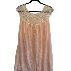 Vtg Eve Stillman Lace Trim Peach Nightgown M?